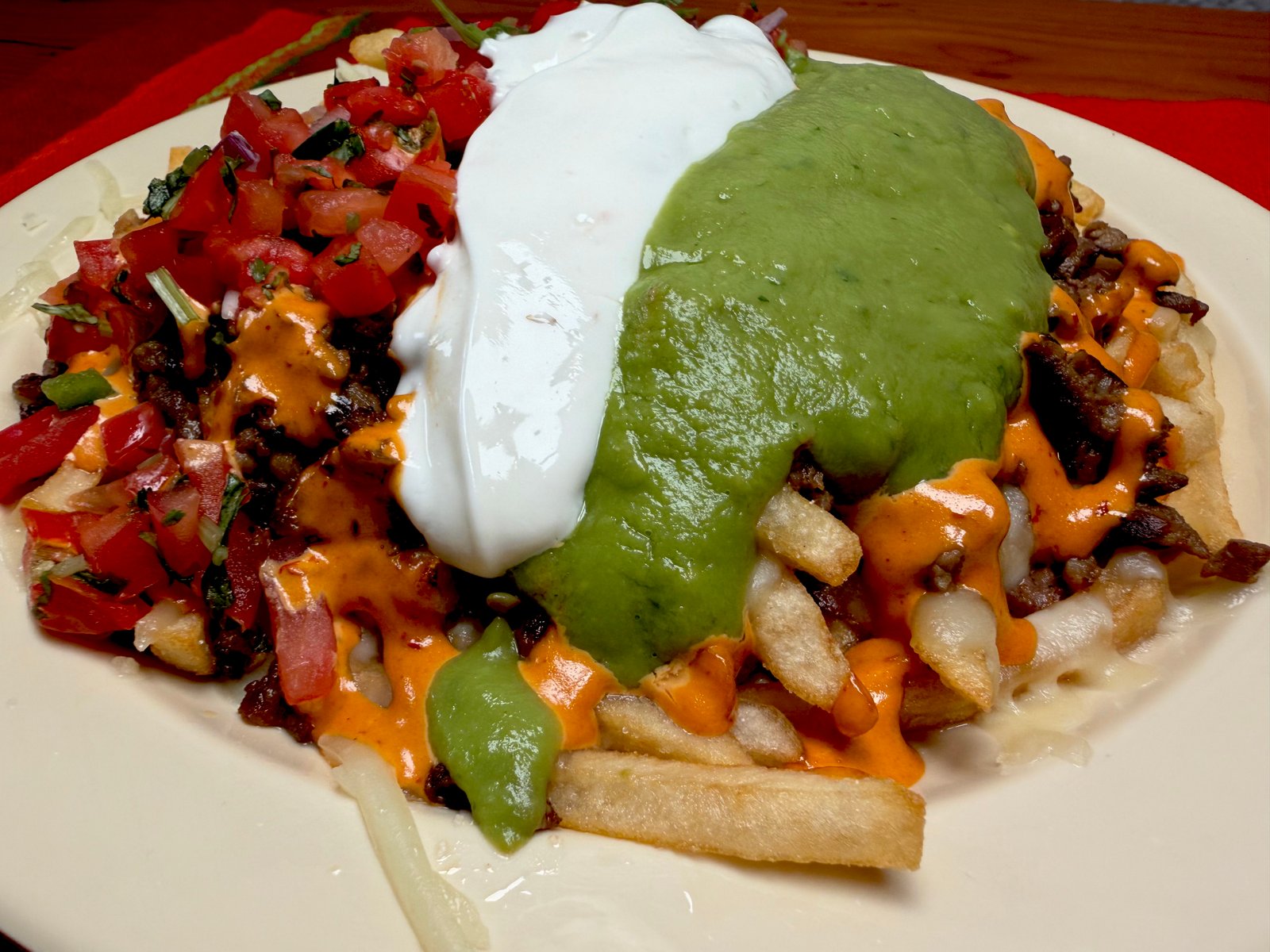 Asada Fries Closeup — authentic Mexican food at Los Periquitos Market and Taqueria Santa Cruz CA