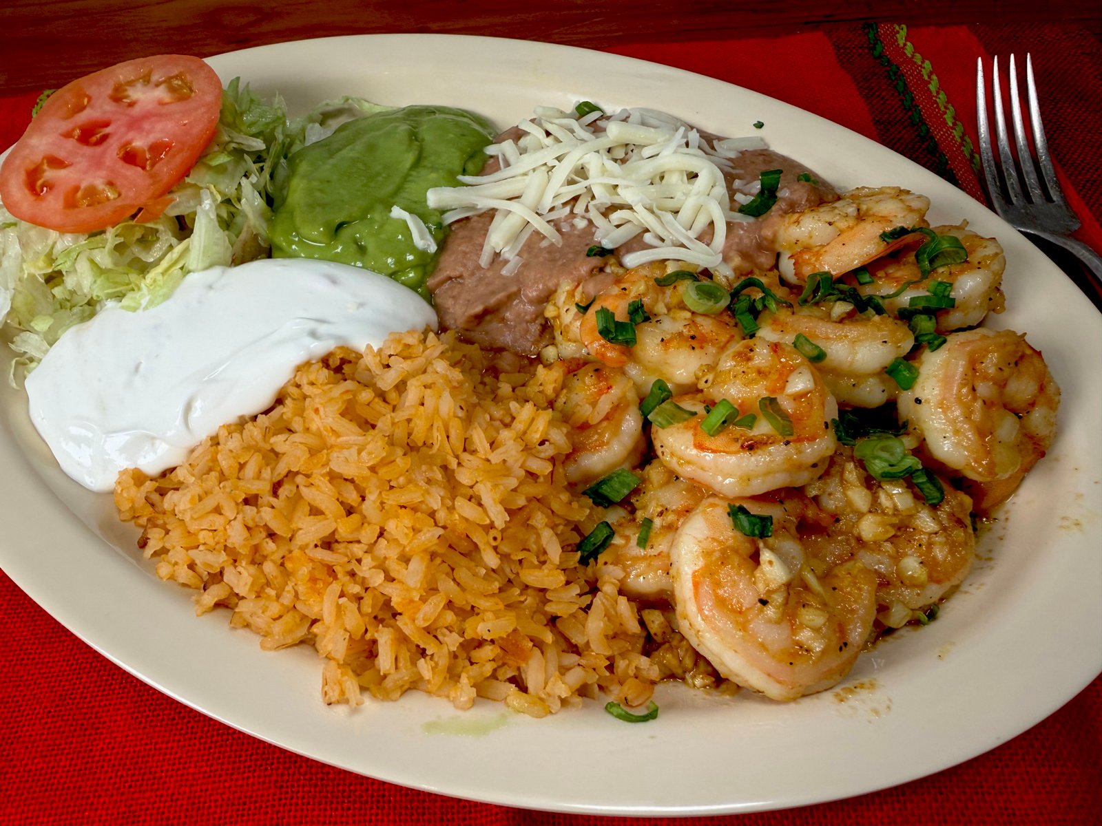 Camarones Al Mojo De Ajo Plate Closeup — authentic Mexican food at Los Periquitos Market and Taqueria Santa Cruz CA