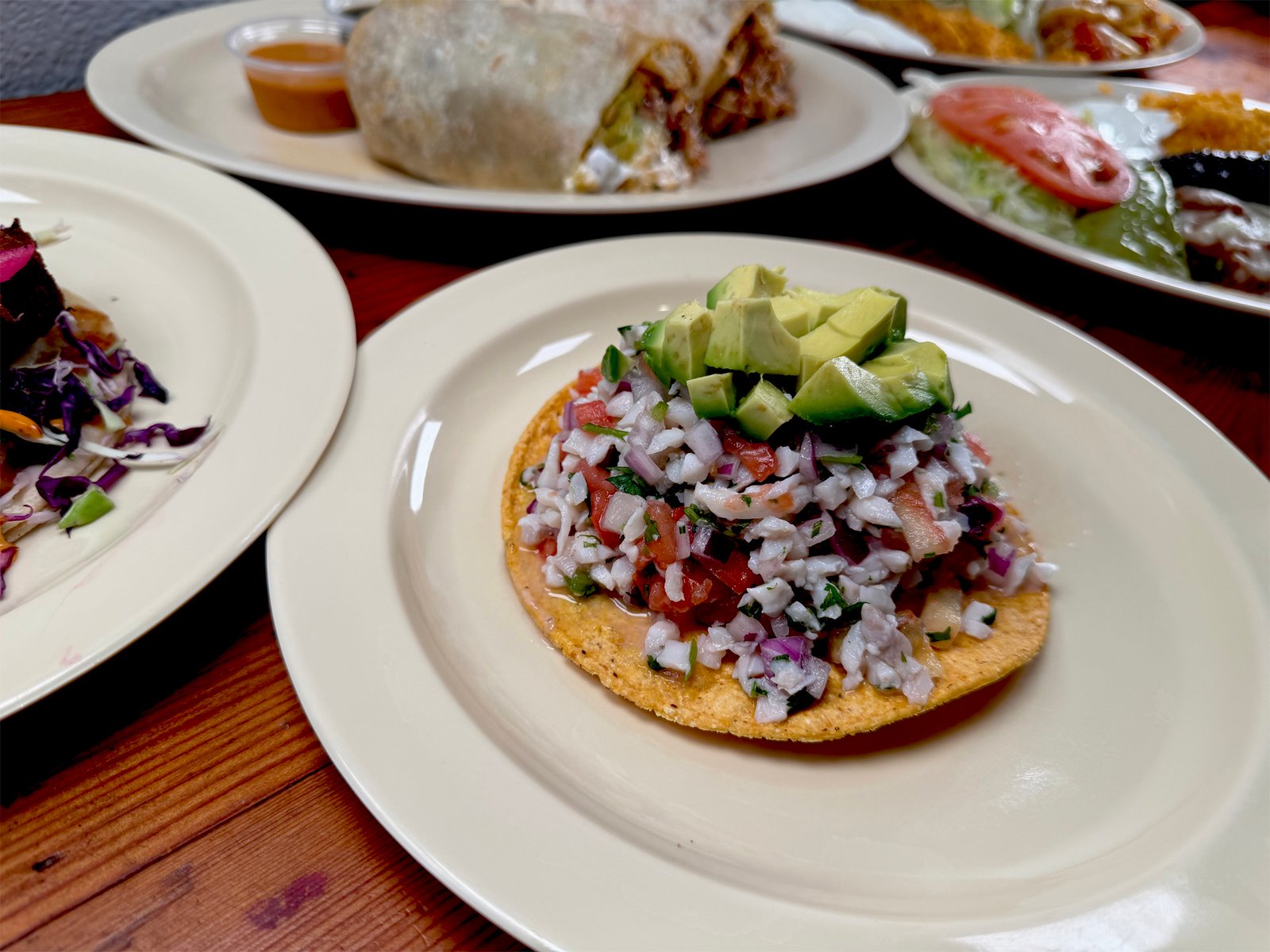 Ceviche Tostada — authentic Mexican food at Los Periquitos Market and Taqueria Santa Cruz CA