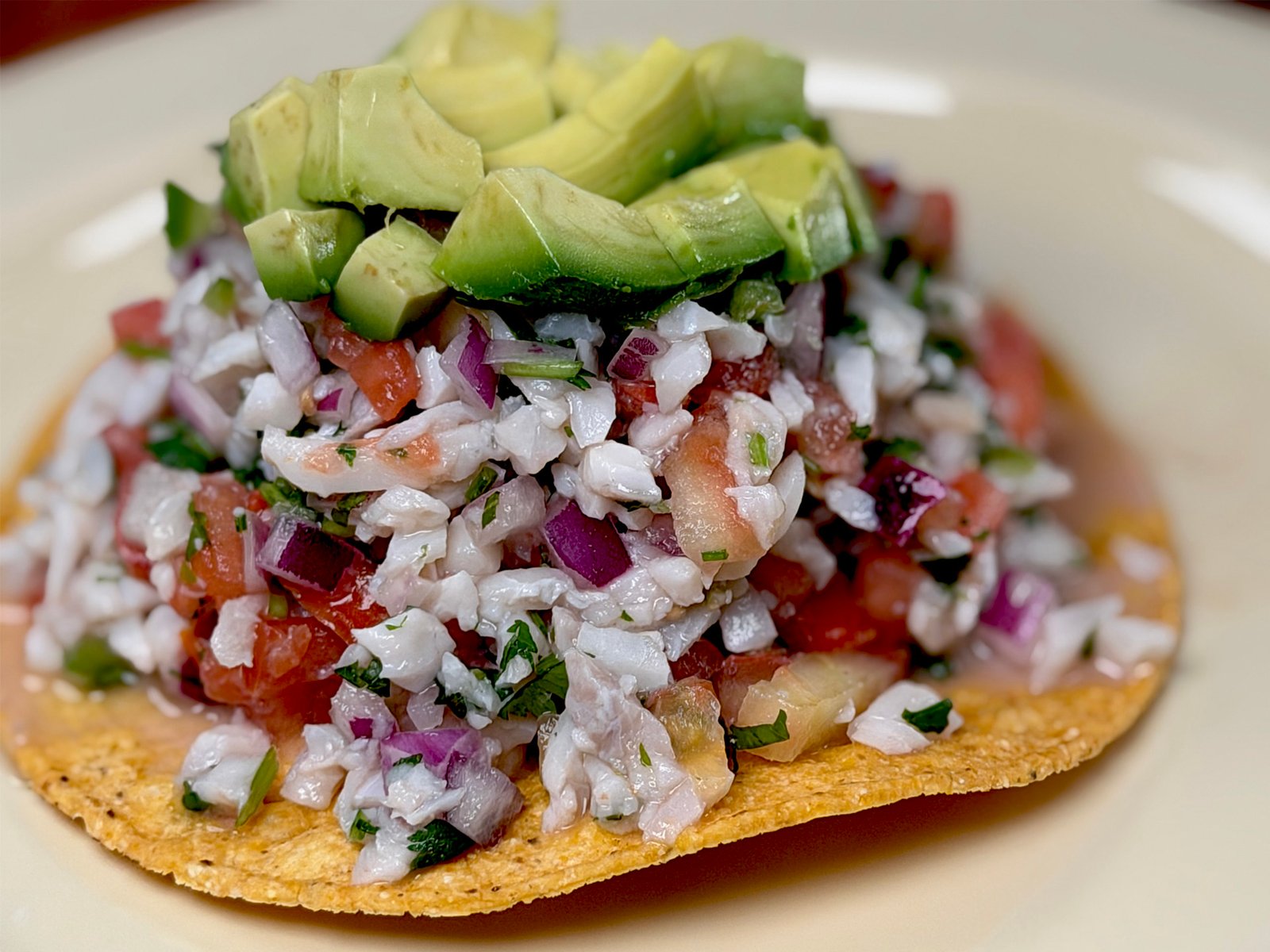 Delicious Tostada De Ceviche — authentic Mexican food at Los Periquitos Market and Taqueria Santa Cruz CA